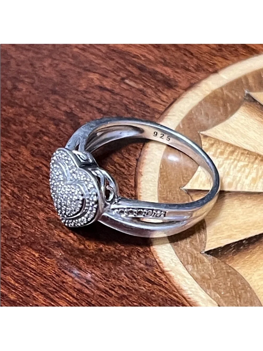 Sterling Silver Sweetheart Ring with Genuine Diamonds Size 7